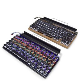 Punk Retro Real Mechanical Keyboard E-Sports Games Office Wired Wireless Bluetooth Green Axis Typewriter Keyboard