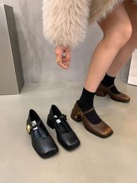 Dress Shoes French Small Fragrance Mary Jane Women Autumn And Winter Thick Heel Square Head One Word Buckle Single