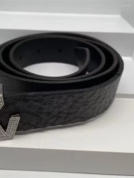 Belts Black Genuine Leather Belt Women's Letter Diamond-studded Female All-match Fashion Waistband 2023