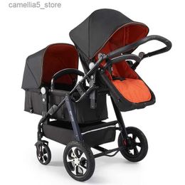 Strollers# New Twins Baby Stroller 2 In 1 Travel Baby Carriage Newborn Pram Portable Kids Stroller Double Baby Stroller Four Wheels Q231116 36