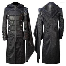 Men's Jackets Halloween Steam Retro Coat Stand Collar Black Hooded Punk Gothic Cape HalloweenCosplay Stage Performance