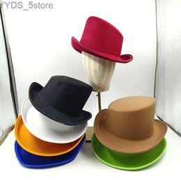 Wide Brim Hats Bucket Hats Slanted Top hats Men solid Fedora Presidential cap magician hat Wholesale Personality gentleman sombrero British Curl Top Hat YQ231116