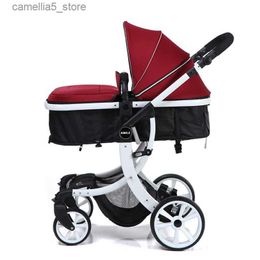 Strollers# Baby stroller 2023 Newborn baby car Red Trolley Baby Pushchair car on wheels leather baby pram Multi-functional fold stroller Q231116