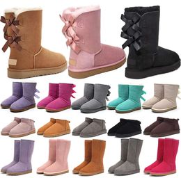 designer boots australia slippers tasman womens platform winter booties girl classic snow boot ankle short bow mini fur black chestnut pink Bowtie shoes size UGGie