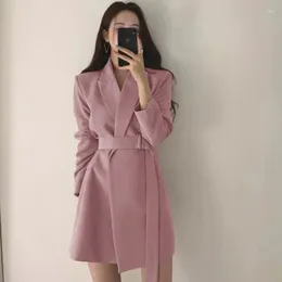 Women's Suits Women Chic Office Coats Lady Lapel Blazer Vintage Coat Casual Fashion Long Sleeve Ladies Outerwear Stylish Tops With Belt