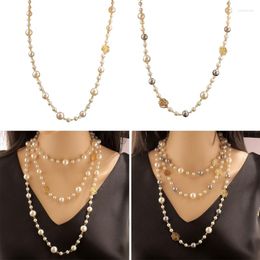 Chains N1HE Imitation Pearl Camellia Strand Necklace Fashion Sweater Chain Double Layer Long Temperament Woman Jewelry