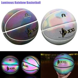 Balls PU Basketball Reflective Ball Glow Basketball Men's Women's Training Ball Outdoor Indoor Ball Glowing Luminous Basketbol Gift 231115