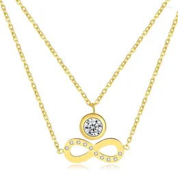 Pendant Necklaces Double Chain Zircon Infinity Necklace Stainless Steel Link Gold Color For Women