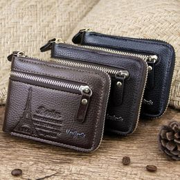 Wallets Men's Purse Short Casual Fashion Large Capacity Multi-card Zipper Two-fold Vintage PU Leather Card Bag Wallet