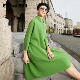 Basic Casual Dresses Woollen Dres's Autumn And Winter Street Style Wrist Sleeve MidLength Loose Ladies Elegant Aline Dress SXL 231116