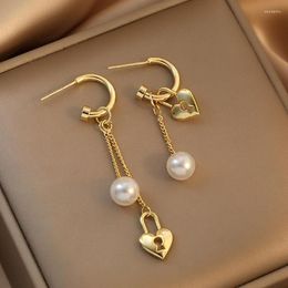 Dangle Earrings 2023 Korean Simple C-shaped Tassel For Women Exquisite Imitation Pearl Love Heart Zircon Earring Jewellery