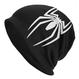 Berets White Spider Beanie Hats Logo Retro Caps Unisex Adult Hippie Knitted Hat Autumn Winter Graphic Head Wrap