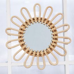 Mirrors Rattan Hanging Makeup Mirror Handmade Round Decorative Wall Crafts For Home Bedroom Decor