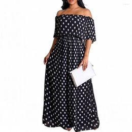 Ethnic Clothing African Clothes For Women Dashiki Polka Dot Print Long Dress Off Shoulder Pleated Chiffon Robe Africaine Femme Vestido