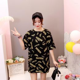 Women's T Shirts 2023 Women's Long Section Large Size Loose Sexy Fashion Hip Hop Trend Home Letter Printing Bronzing Short-sleeved