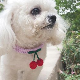 Dog Collars Cute Pet Collar Puppy Cat Hand-woven Neckerchief Cherry Fruit Adjustable Neck Strap