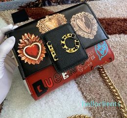 Rhinestone Chain Graffiti Mini Designer Crossbody Clutch Bag Shoulder Bags Purse Flap Wallets Tops Quality Cowhide Genuine Leather