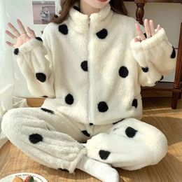 Women's Sleepwear Women's Zipper Pyjama Sets Winter Thick Warm Coral Fleece Sleepwear 2Pcs Home Clothes Girls Loungewear Nightwear 231116