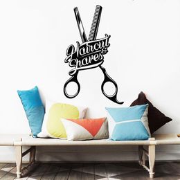 Wall Stickers Barber Shop Sign Decals Poster Haircut Shaved Comb Scissors Salon Art Mural Window Decoration DW10646