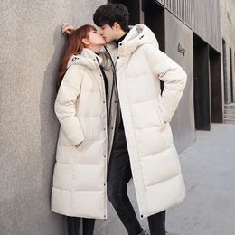 Men's Down Parkas Men's Women X-long Thick Winter Warm Down Jackets Female Korean Slim Fit 90% White Duck Down White Down Coat 231116