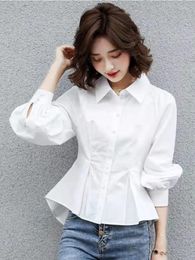 Women's Blouses Women Shirt Button Long Sleeve Tops Female Fashion Woman 2023 Office Lady White Shirts For Clothes Ruffles Slim