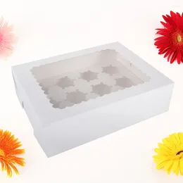 Gift Wrap Cake Window Box 12 Cavity Muffin Cupcake Carrier Party Treat Dessert Container For Store Bakery Shop White