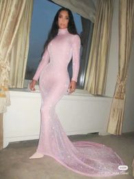 Women dress Yousef aljasmi Evening kimkardashian High neck Pink Mermaid Long dress schiaparelli Haute Couture by danielroseberry