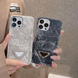 Luxurious Triangle Design Phone Case Jeans Cloth Fashion Pattern for IPhone 14 14pro 13 13pro 12 12pro 11 Pro Max X Xs XR 8 7 Plus Vogue Card Pocket Holder Case Cover