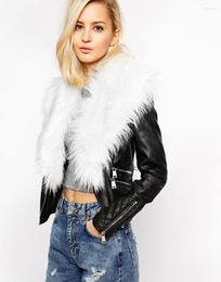 Women's Fur Female Hidden Pocket Jacket Coat Fashion Zipper Motorcycle Leather Women Short Parkas Imitation Turn-down Collar