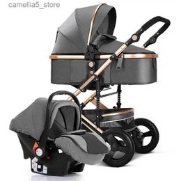 Strollers# Baby stroller 3 in 1 strollers four wheels baby pram baby trolley kinderwagen luxury buggy Newborn Baby Pushchair High Landscape Q231116