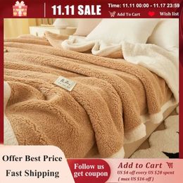 Blanket Winter Plush Throw Blanket Warm Coral Fleece Thicken Bed Sofa Single Double Fluffy Bedroom Sleeping Quilt 231115