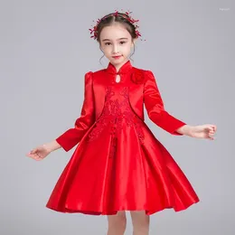 Girl Dresses Spring Girls Cheongsam Princess Dress Flower Birthday Costumes Embroidered Tutu Or With Wrap 2pcs Set