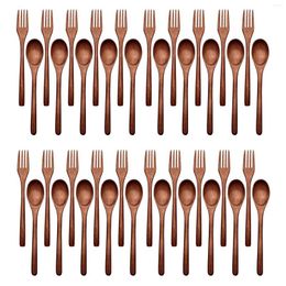 Dinnerware Sets (5 In A Dozen)40 Pcs Wooden Spoons Forks Set Utensil Reusable Natural Wood Flatware For Cooking Stirring Eating