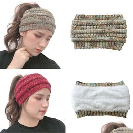 Beanie/Skull Caps 8 Colours Plush Fleece Knitted Headband Hat Autumn-Winter Warm Ponytail Womens Casual Drop Delivery Fashion Accessori Dhmco