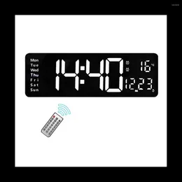 Wall Clocks 16Inch LED Digital Clock- Alarm Clock/Temp/Date/Week/Timer Remote Adjustable For Home/Gym/Office-White Lights