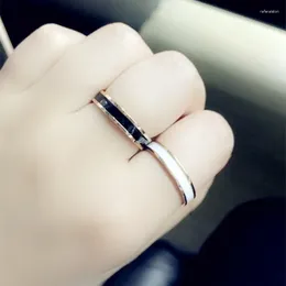 Cluster Rings Unique 4mm Rose Gold Color Ring For Men Stainless Steel Metal Double Layered Band Promise Love Girlfriend Jewelry Anillo