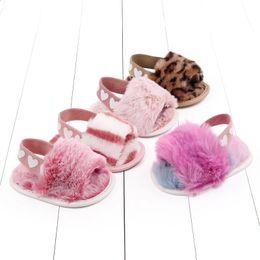 Flat shoes Baby Girl Winter Indoor Sandal Fluffy Colourful Design for 0 1 Year Old 231116