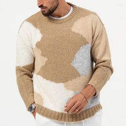 Men's Sweaters Streetwear Men Sweater Contrast Colour Jacquard Crochet Knit 2023 Autumn Winter Vintage Oversize Jumper Top Mens Knitted