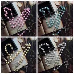 Pendant Necklaces Diyalo Our Lady Of Lourdes Virgin Mary Medal Imitation Pearl Beads Chain Crucifix Cross Rosary Necklace Baptism Jewellery