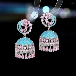 Dangle Earrings Fashion Exaggerated Water Drop Tassel Three-dimensional Bell For Europe And America Gold Plated CZ Stone Jewelry