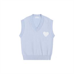 Amis Sweater Paris Fashion Knit Jumper v Neck Vest Sleeveless Sweat 2023 Autumn Winter Am i Heart Coeur Love Jacquard Amisweater Tvp0