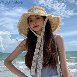 Wide Brim Hats Bucket Hats Sun Hat for Women Summer Str Hat Lace Beach Hats Women Windproof Rope Travel Wide Brim Sun Hat Girls Bucket Hat Holiday YQ231116