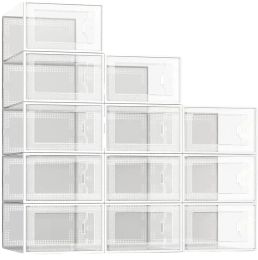 Shoe Storage Boxes Clear Plastic Stackable Shoe Organizer for Closet Foldable Shoes Containers Bins Holders 10 pcs ZZ