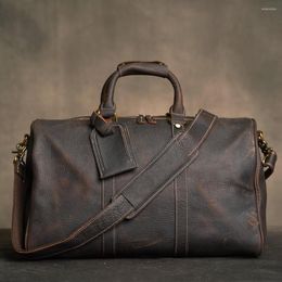 Duffel Bags Genuine Leather Men's Travel Bag Vintage Handbag Messenger Business Trip Large Capacity Luggage Laptop For 16 Inch