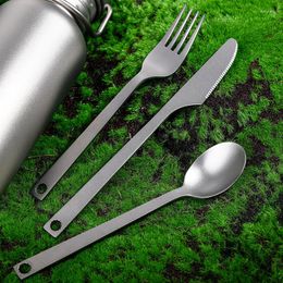 Dinnerware Sets 3pcs Pure Titanium Tableware Camping Fork Spoon Knife Cutter Ultra Light Outdoor Cutlery Set Flatware For Hiking