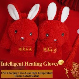 Space Heaters Eary Smart Heating Gloves Cute Bunny Wearable Hand Warmers USB Charging Half Gloves New Year Birthday Gift for Kids Women Girls YQ231116