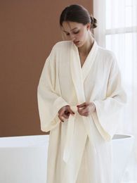 Women's Sleepwear Hiloc Floor-Length Cotton Robes For Women Dressing Gown Solid Color Robe Long Sleeve Dress 2023 Bathrobe Female Sexy