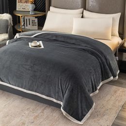 Blankets Black Thicken Blanket for Winters Solid Color Milk Velvet Plaid For Sofa Warm SingleDoubleQueenKing Size Thow 231115