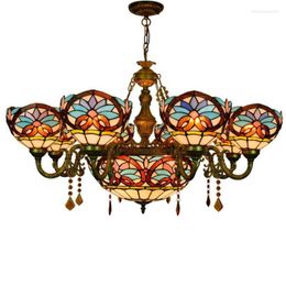 Pendant Lamps Luxurious Tiffany Baroque Led Large Light For Restaurant Foyer Bar American Country Vintage Glass Suspension 1210
