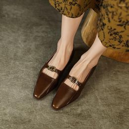 Dress Shoes 2023 Spring/Autumn Women Square Toe Low Heel Pumps Solid Genuine Leather For Chic Zapatos De Mujer